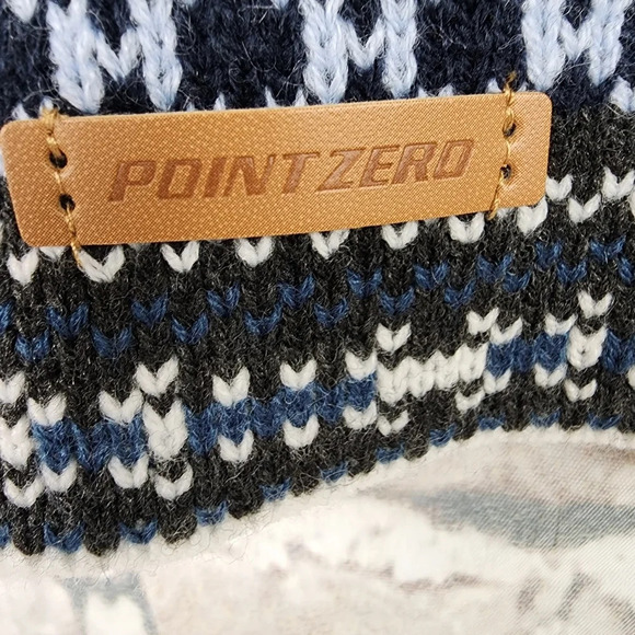 Point Zero Fairisle Jaquard Knit Scarf Cabincore  Olive Green Blues O/S Unisex - Picture 2 of 7